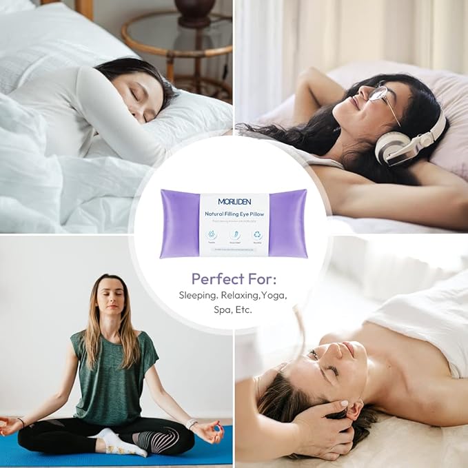 Lavender Eye Pillows for Relaxation, Yoga Eye Pillow for Meditation, Microwavable Weighted Eye Pillow for Yoga, Moist Heat & Cold Eye Compress with Aromatherapy (Light Purple) - 2 Pack
