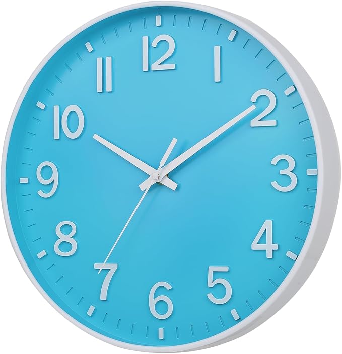 HZDHCLH Wall Clocks Battery Operated,Wall Clock Blue and White 8 inch Wall Clock Silent Non Ticking Modern 3D Numbers for Office Kitchen Classroom Bedroom Living Room Decor