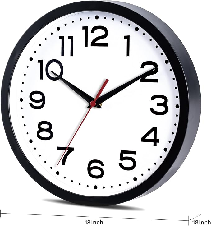 Roymnie Wall Clock Silent Non-Ticking Modern Clock Battery Operated 18 Inch Large Classic Analog Decorative for Classroom, Living Room, Office, Bedroom, School, Hotel (Black)