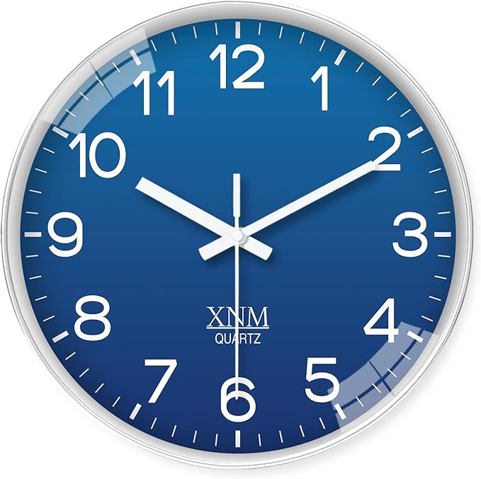 XNM Navy Blue Decorative Wall Clock for Living Room Bedroom 12 Inch Classic Minimalist Wall Clocks Battery Operated Round Analog Silent Clock