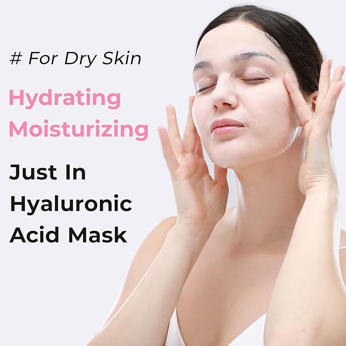'+WIS+ Hyaluronic Acid Face Mask 24 EA with Hyaluronic Acid Serum and Vitamin B5, Hydrating Facial Mask for Dry Skin, Anti-Aging Mask to Plump and Repair Dehydrated Skin, Safe on Sensitive Skin