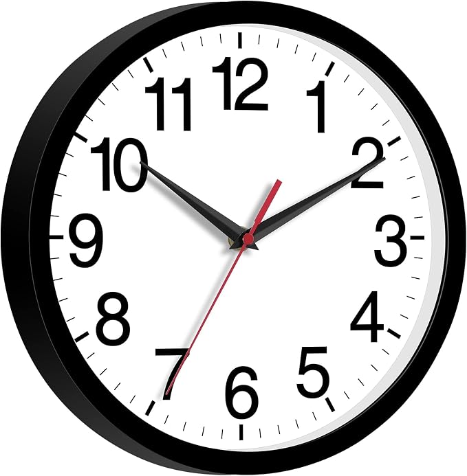 Rohioue Wall Clock Modern 8 Inch Battery Operated Silent Non Ticking Small Analog Clock for Living Room Office Home Bedroom Kitchen Bathroom(Black)