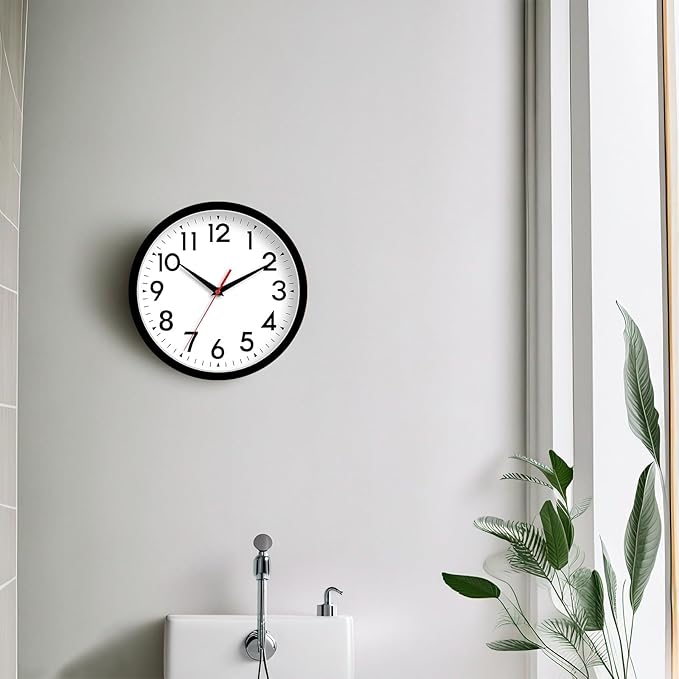 DAXSMY Wall Clock Analog 10 Inch Silent Non Ticking Battery Operated Modern Decorative for Living Room Kitchen Office Bedroom Bathroom(Black)
