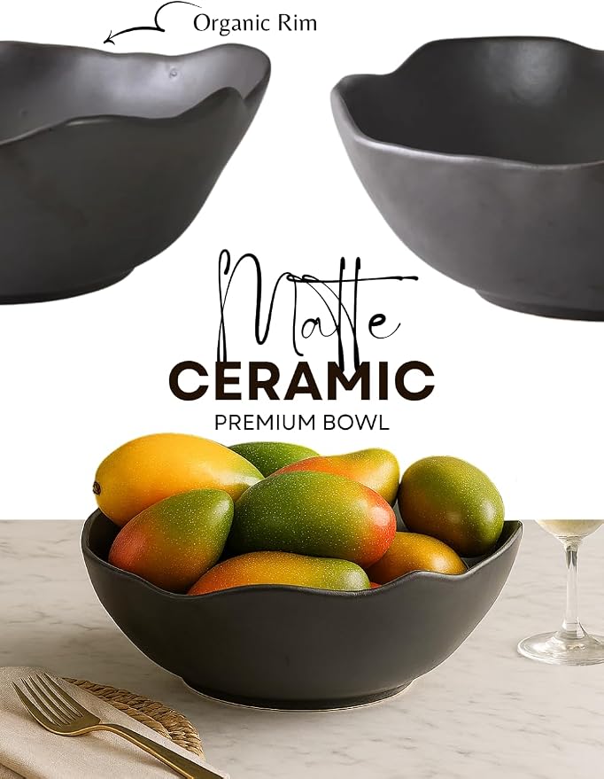 Serene Spaces Living Organic Wavy Rim Ceramic Bowl, Handcrafted Centerpiece for Table, Shelf or Kitchen, Home Décor Bowl, Minimalist Gift for Housewarming or Wedding, 13" Diameter & 4.5" Tall