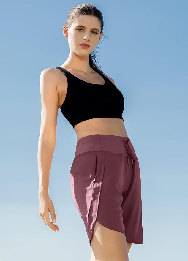 Willit Women's 7" Athletic Running Shorts Long Workout Hiking Shorts Quick Dry High Waisted Active Zipper Pocket(Medium)