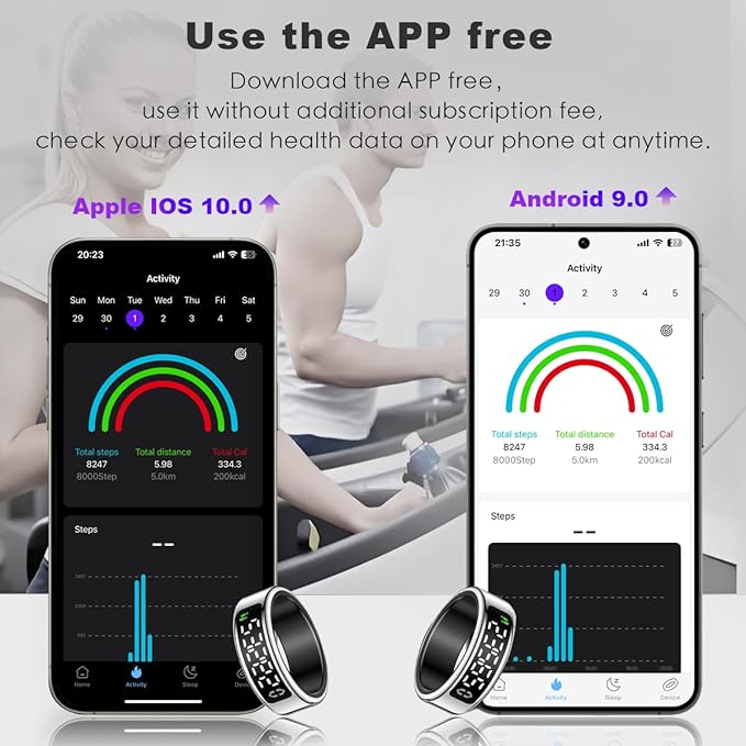 Smart Health Ring with Screen,for Women Men Fitness Tracker Heart Rate, Blood Oxygen, HRV, Sleep Monitoring, Step Counting, IP68 for iPhone and Android, No Subscription Fee (Black, 9#)