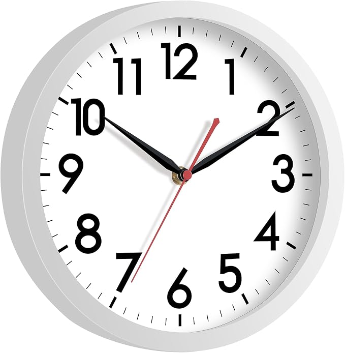 AKCISOT 12 Inch Wall Clock Silent Non Ticking Modern Wall Clocks Battery Operated, Analog Classic Clock Decorative for Bedroom, Kitchen, Home Office, Bathroom, School, Living Room (White)