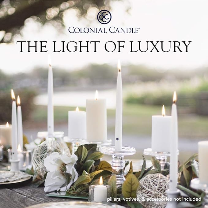 Colonial Candle Unscented Taper Candle, Handipt Collection, Wedgewood, 10 In, Pack of 12 - Up to 8 Hours Burn