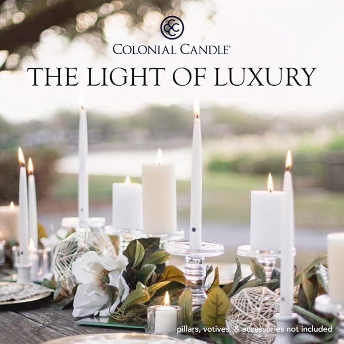 Colonial Candle Unscented Taper Candle, Classic Collection, Coastal Blue, 12 in, Pack of 12 - Up to 10 Hours Burn
