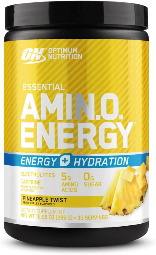 Optimum Nutrition Amino Energy Powder Plus Hydration, with BCAA, Electrolytes, and Caffeine, Pineapple Twist, 30 Servings (Packaging May Vary)