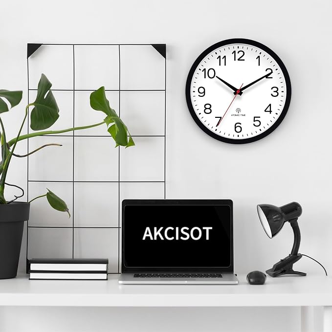 AKCISOT Atomic Black Wall Clock Analog Clocks for Indoor Kitchen, Battery Operated Clock for Bedroom Office Living Room(10 Inch)