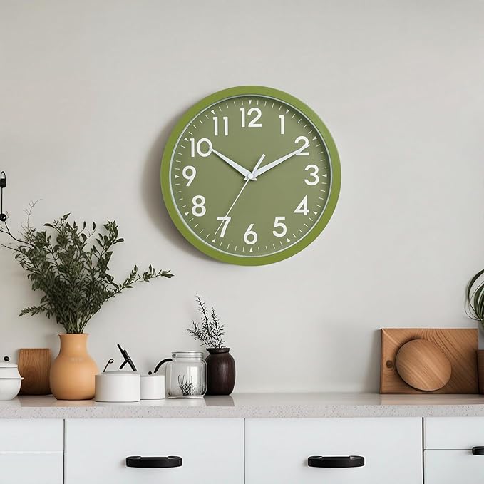 DAXSMY Wall Clock Small Analog 8 Inch Silent Non Ticking Battery Operated Modern Simple Decorative for Kitchen Office Bedroom Bathroom Living Room(Olive Green)