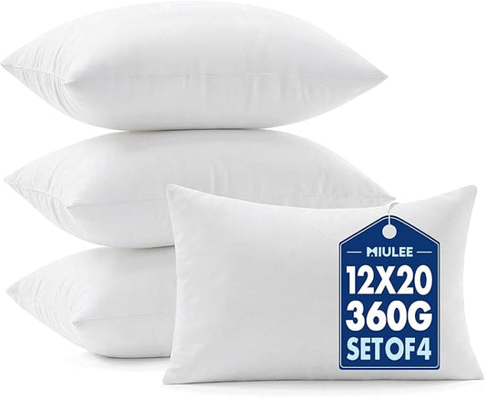 MIULEE Pillows Inserts, Pack of 4 12x20 Inch 100% Virgin Microfiber Filling Throw Pillows for Bed Couch Sofa