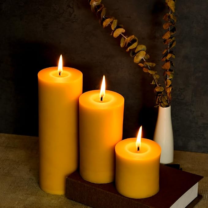 3"x 3" Beeswax Pillar Candle, Made of Pure Natural Beeswax, with Ultra Long Burning Time and Low Allergenicity-Rawï¼?0H