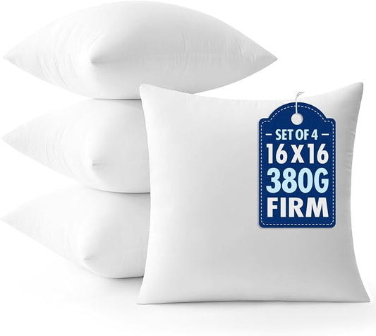 MIULEE Throw Pillows Inserts, Pack of 4 16x16 Inch 100% Virgin Fiber Filling Bed Couch Pillows