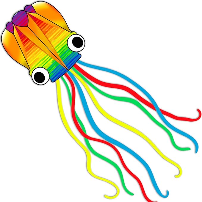 Xida Octopus Kite for Kids Ages 4-8, Professional Kites for Beginners and Adults, Easy to Fly Beach Kites for Boys and Girls, Long Colorful Tail with 200ft Line, Large Kite for Outdoor Family Games