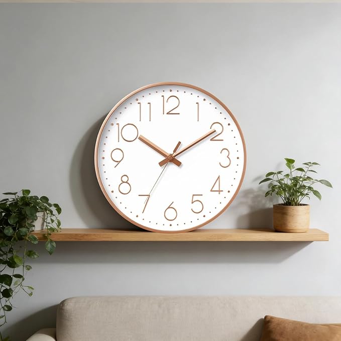 DAXSMY Wall Clock - 8 Inch Silent Non-Ticking Modern 3D Wall Clocks Battery Operated - Decorative Clock for Kitchen, Home Office, Bathroom, Bedroom(Rose Gold)