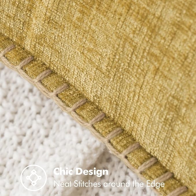 MIULEE Pack of 2 Couch Throw Pillow Covers 20x20 Inch Mustard Yellow Farmhouse Decorative Pillow Covers with Stitched Edge Soft Chenille Solid Dyed Pillow Covers for Sofa Bed Living Room