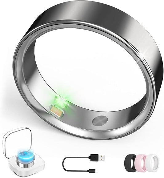 Smart Ring with Vibration Alerts, Health Tracker Ring with Body Temperature Monitor, Heart Rate, Sleep & Fitness Tracking, Waterproof Activity Ring for Men & Women, No App Fees(Gunmetal Gray,13#)