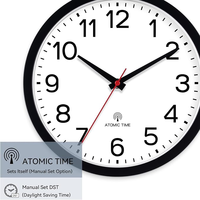 AKCISOT Atomic Black Wall Clock Analog Clocks for Indoor Kitchen, Battery Operated Clock for Bedroom Office Living Room(10 Inch)