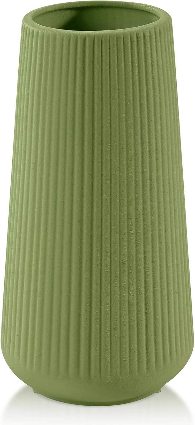 Saga Green Ceramic Vase, GUKJOB Small Cute Flower Vase for Pampas Grass, Home, Living Room, Dining Table, Farmhouse, Office Decor, Bedroom, Table, and Kitchen Shelf (Saga Green)