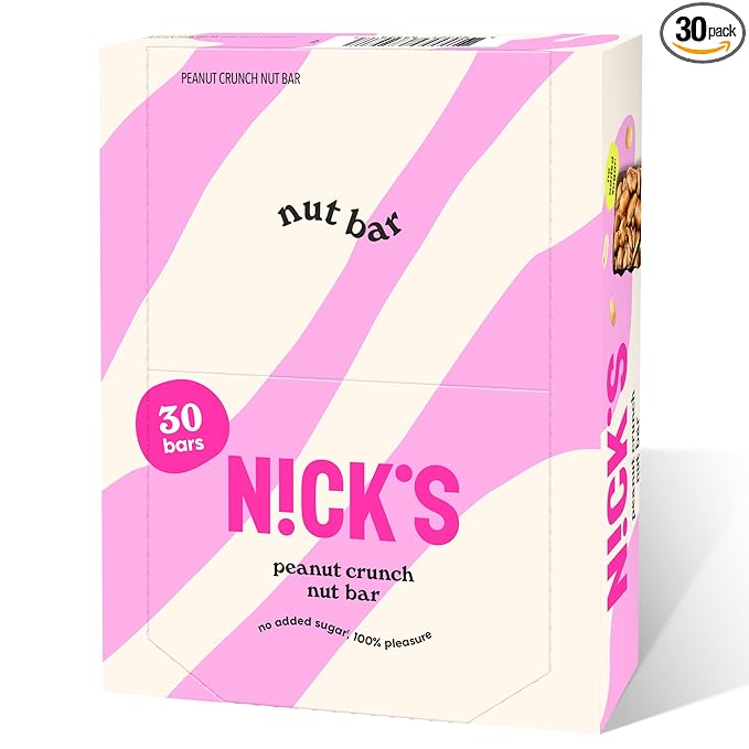 NICK'S Peanut Chocolate Snack Bar, Keto Nut Snack for Sports, Hiking, Gaming, Outdoor Activities, 1G sugar, 3G net carbs, healthy snack, (pack of 30)