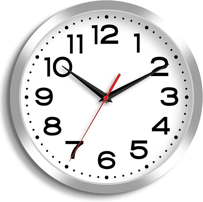 Roymnie Wall Clock Silent Non-Ticking Modern Clock Battery Operated 8 Inch Small Classic Analog Decorative for Kitchen, Bathroom, Office, Bedroom, Home(Silver)