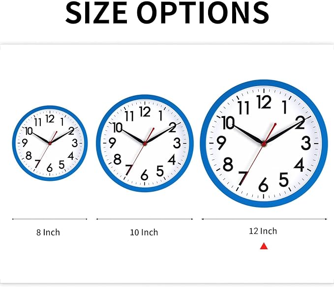 AKCISOT 12 Inch Wall Clock Silent Non Ticking Modern Wall Clocks Battery Operated, Analog Classic Clock Decorative for Bedroom, Kitchen, Home Office, Bathroom, School, Living Room(Blue)