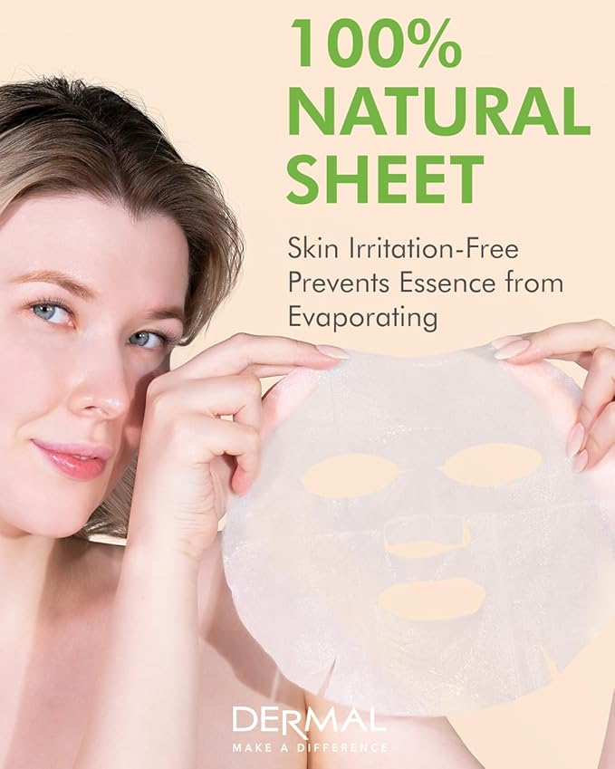 DERMAL Cucumber Collagen Essence Facial Mask Sheet 23g Pack of 100 - Soothing & Moisturizing, Redness & Sunburn Relief, Daily Skin Treatment Solution Sheet Mask