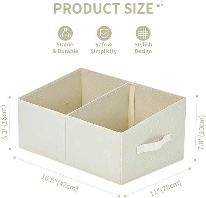 DIMJ Closet Storage Bins, 8 Pack Storage Baskets for Shelves, Foldable Shelf Organizer with Handle, Linen Closet Organizers and Storage for Clothes, Toys, Towel, Books (Beige)