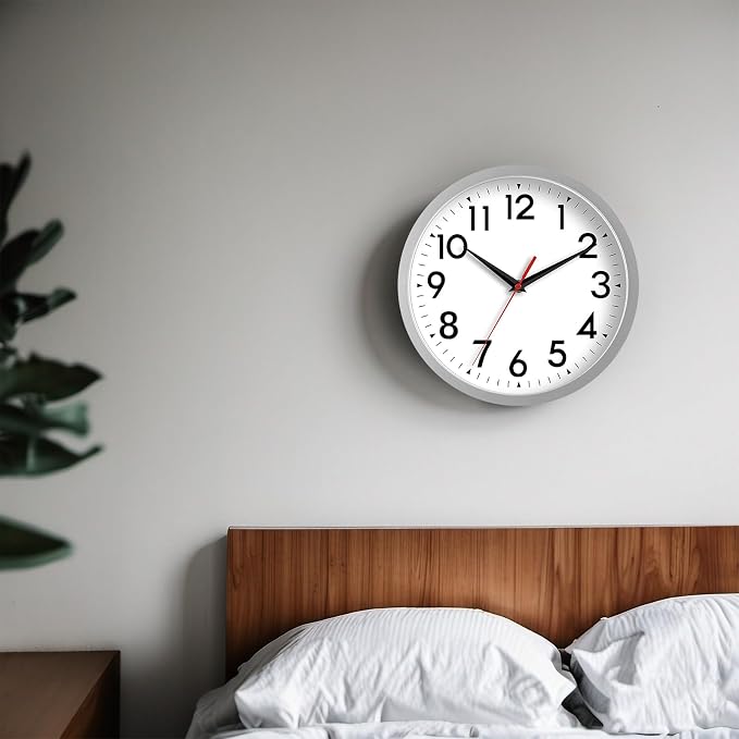DAXSMY Wall Clock Small Analog 8 Inch Silent Non Ticking Battery Operated Modern Simple Decorative for Kitchen Office Bedroom Bathroom Living Room(Silver)