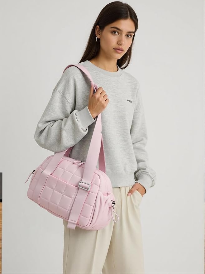 CAMTOP Mini Gym Bag for Women, Small Gym Tote Bag Puffy Quilted Sports Duffel Bag with Wet Compartment and Coin Purse Duffel Bags Dance Yoga Workout Bag