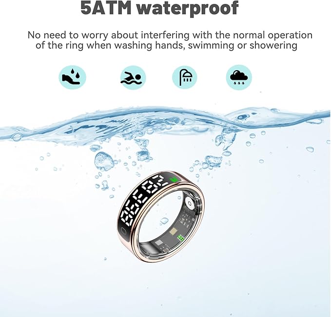 Smart Health Ring for Women Men, Smart Ring Fitness Tracker for iOS Android, Heart Rate, Blood Oxygen, Blood Pressure, Sleep Monitoring,5ATM Waterproof, No Subscription Fee (Silver, 9#)