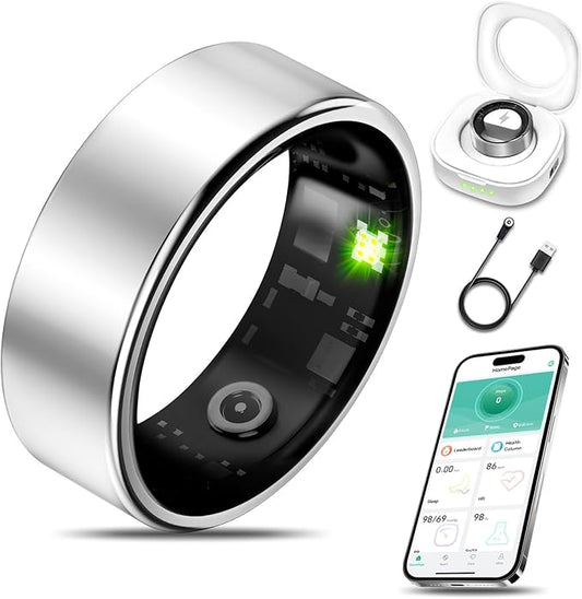 Smart Health Ring for Women Men Fitness Tracker with Heart Rate, Blood Oxygen, Blood Pressure, Sleep Monitoring, Step Counting, IP68 Waterproof for iOS and Android, No Subscription Fee, Silver 11