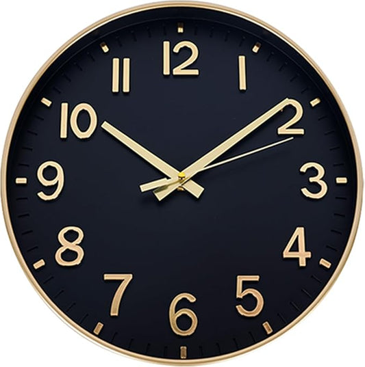 HZDHCLH Wall Clocks Battery Operated,Wall Clock Black Gold,8 inch Wall Clock Silent Non Ticking Modern 3D Numbers for Kitchen Bedroom Living Room Office Classroom Decor