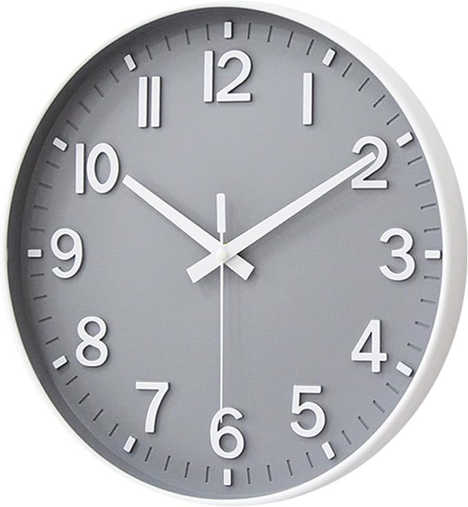 HZDHCLH Wall Clocks Battery Operated,Wall Clock Gray,12 inch Wall Clock Silent Non Ticking Modern 3D Numbers for Kitchen Bedroom Living Room Office Classroom Decor