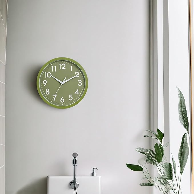 DAXSMY Wall Clock Small Analog 8 Inch Silent Non Ticking Battery Operated Modern Simple Decorative for Kitchen Office Bedroom Bathroom Living Room(Olive Green)