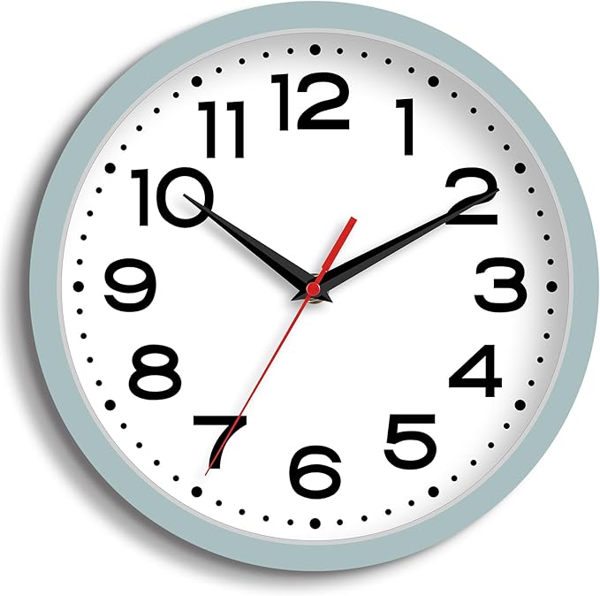 Roymnie Wall Clock Silent Non-Ticking Modern Clock Battery Operated10 Inch Small Classic Analog Decorative for Kitchen, Bathroom, Office, Bedroom, Home(Blue Gray)