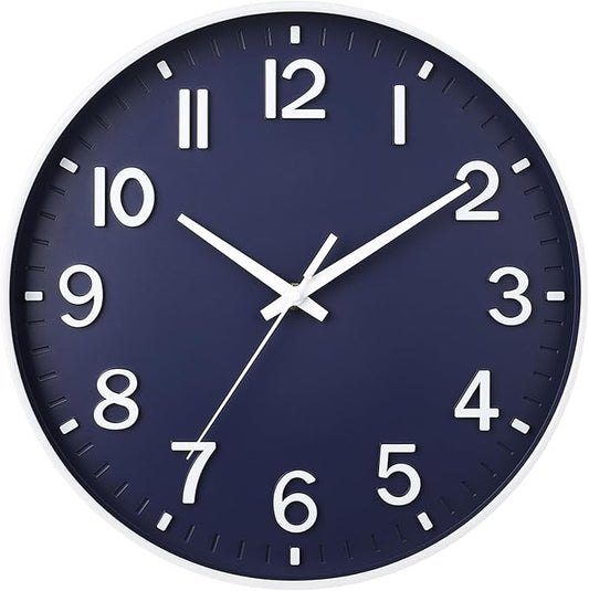 HZDHCLH Wall Clocks Battery Operated,Wall Clock Navy Blue,14 inch Wall Clock Silent Non Ticking Modern 3D Numbers for Kitchen Bedroom Living Room Office Classroom Decor