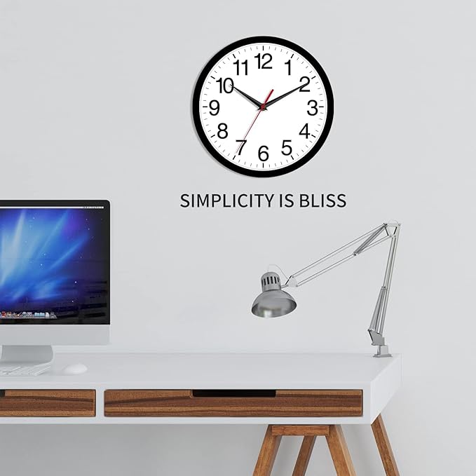Rohioue Wall Clock Modern 8 Inch Battery Operated Silent Non Ticking Small Analog Clock for Living Room Office Home Bedroom Kitchen Bathroom(Black)
