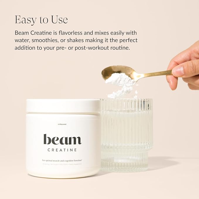 Beam Creatine Powder, Third Party Tested, Micronized Creatine Monohydrate Supplement, Creatine for Women and Men, Muscle Strength, Workout Recovery, Lean Muscle Growth, 30 Servings, Unflavored