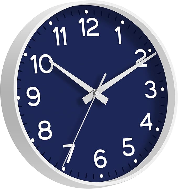 Roymnie Wall Clock 12 Inch Silent Wall Clocks Battery Operated- Modern Non Ticking Analog Clock Decorative for Living Room Bedroom Office Kitchen(Navy Blue)