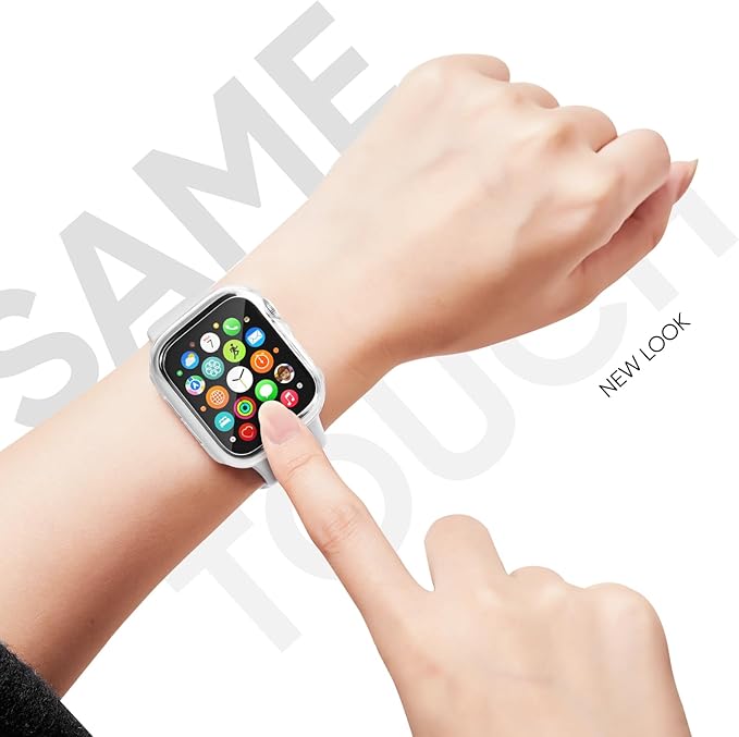 Compatible for Apple Watch Band 38mm and Case with Screen Protector, Soft Silicone Sport Strap Bands and Protective Cover with Tempered Glass for iWatch Series 9 8 7 SE 6 5 4