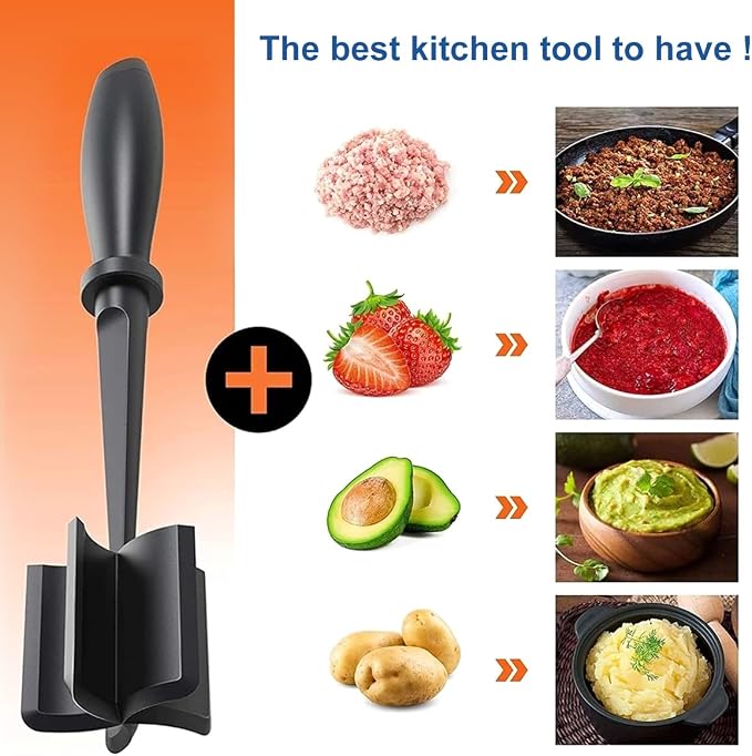 6Pcs Ground Meat Chopper - Nylon Nonstick Ground Beef Chopper with 5 Curved Blades & Ergonomic Non-Slip Handle, Dishwasher Safe Sturdy Meat Masher, Heat-Resistant Potato Masher for Kitchen