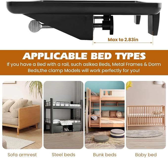 Bedside Shelf for Dorm Bunk Bed, Clip Nightstand Shelf Floating Bed Side Table Tray Organizer, College Dorm Room Essentials Home Loft Bedroom Apartment Back to School Supplies(Color:Black)