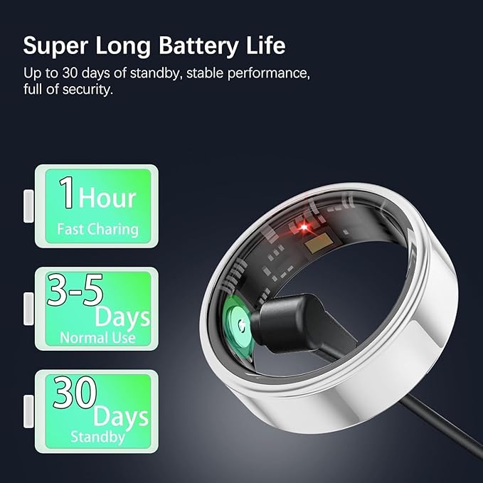 Smart Health Rings for Women Men, Fitness Tracker with Heart Rate, Blood Oxygen, HRV, Sleep Tracker, Step Tracker, No Subscription Fee, IP68 Waterproof Smart Ring for iphone & Android (Silver, 7#)