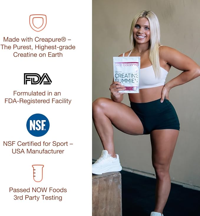 Creatine Gummies for Men & Women - Creatine Monohydrate, L-Theanine, L-Tyrosine & B12 for Muscle Growth, Strength, and Focus, Peach Mango, 2 Pack