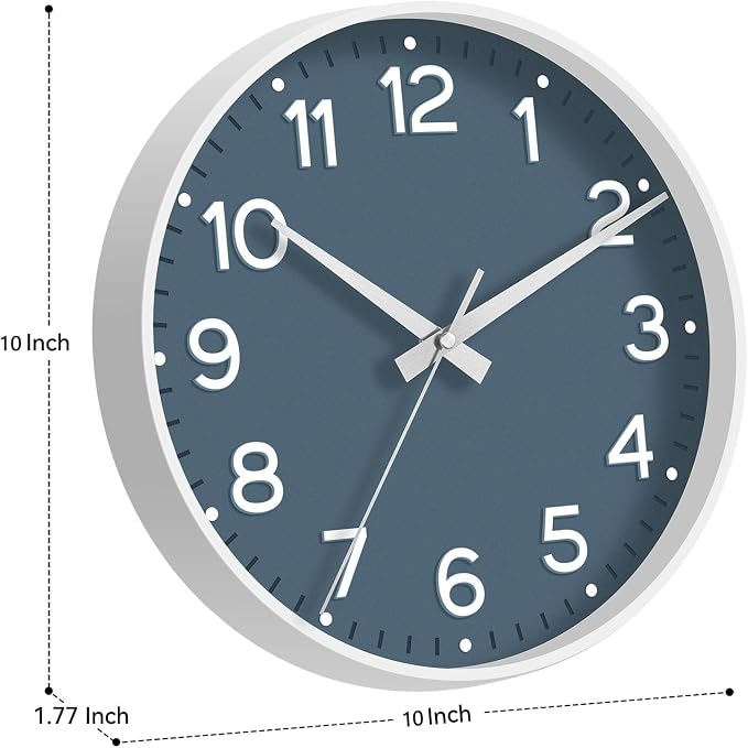 Roymnie Wall Clock 10 Inch Silent Wall Clocks Battery Operated-Modern Non Ticking Analog Clock Decorative for Kitchen Bedroom Office Bathroom(Azure Blue)