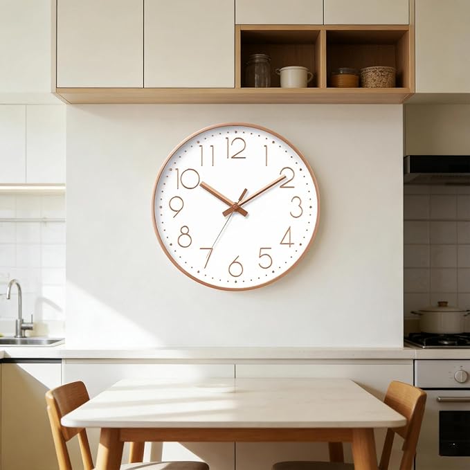 DAXSMY Wall Clock - 14 Inch Silent Non-Ticking Modern 3D Wall Clocks Battery Operated - Decorative Clock for Kitchen, Home Office, Bathroom, Bedroom, Living Room(Rose Gold)