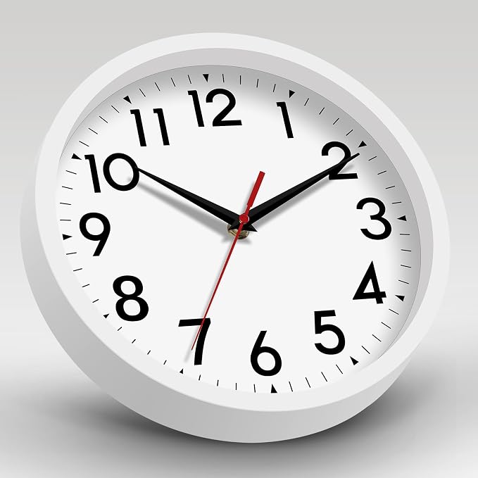 DAXSMY Wall Clock Modern Battery Operated 10 Inch Simpel Silent Non Ticking Analog Decorative for Kitchen Bathroom Bedroom Office Living Room School Classroom(White)
